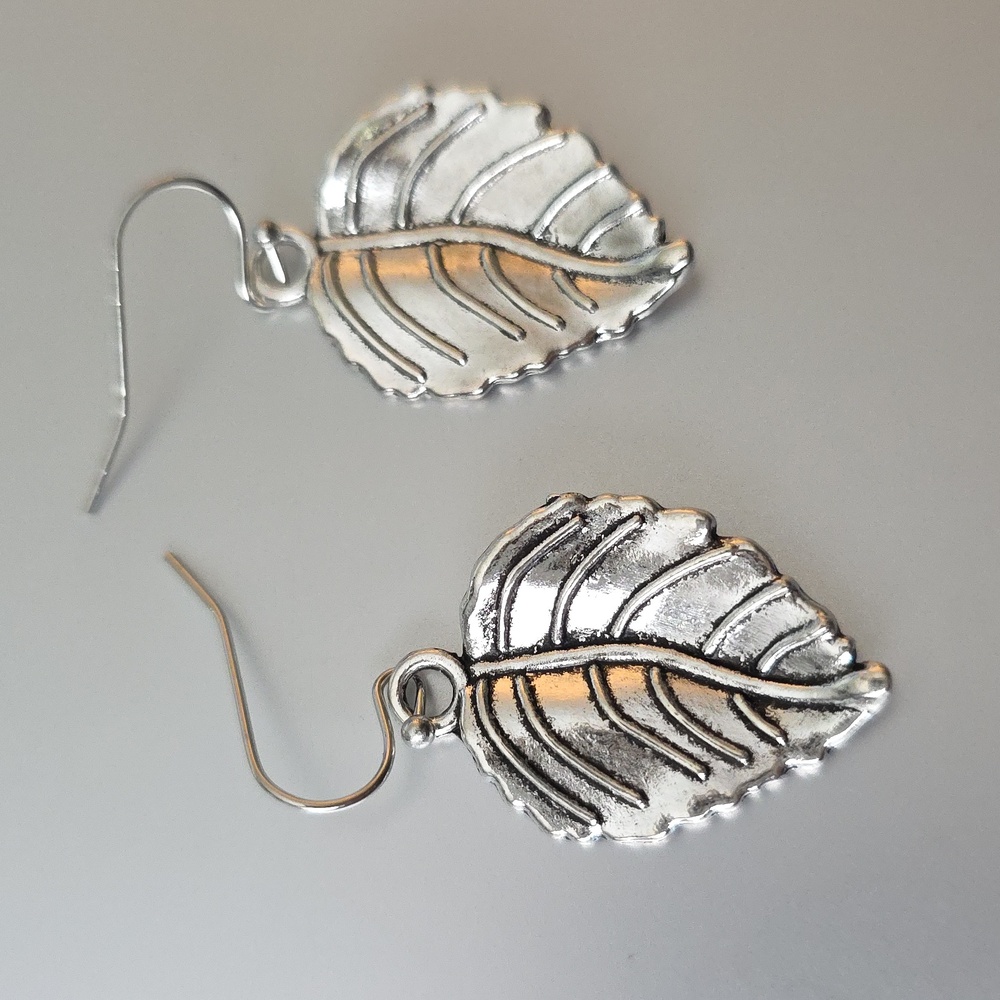 Silver Leaf Earrings Lightweight 925 French Style Posts